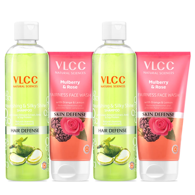 VLCC Nourishing and Silky Shine Shampoo and Mulberry and Rose Facewash - Buy from Indicrest