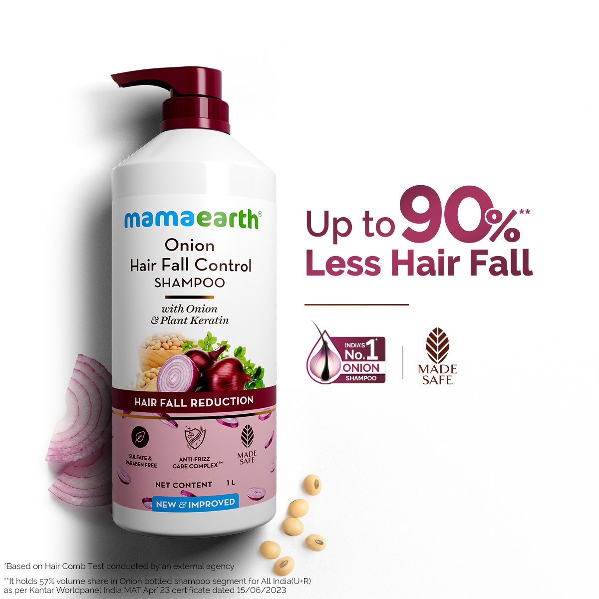 Mamaearth Onion Shampoo for Hair Growth and Hair Fall Control with Onion and Plant Keratin, 1000ml - Buy from Indicrest