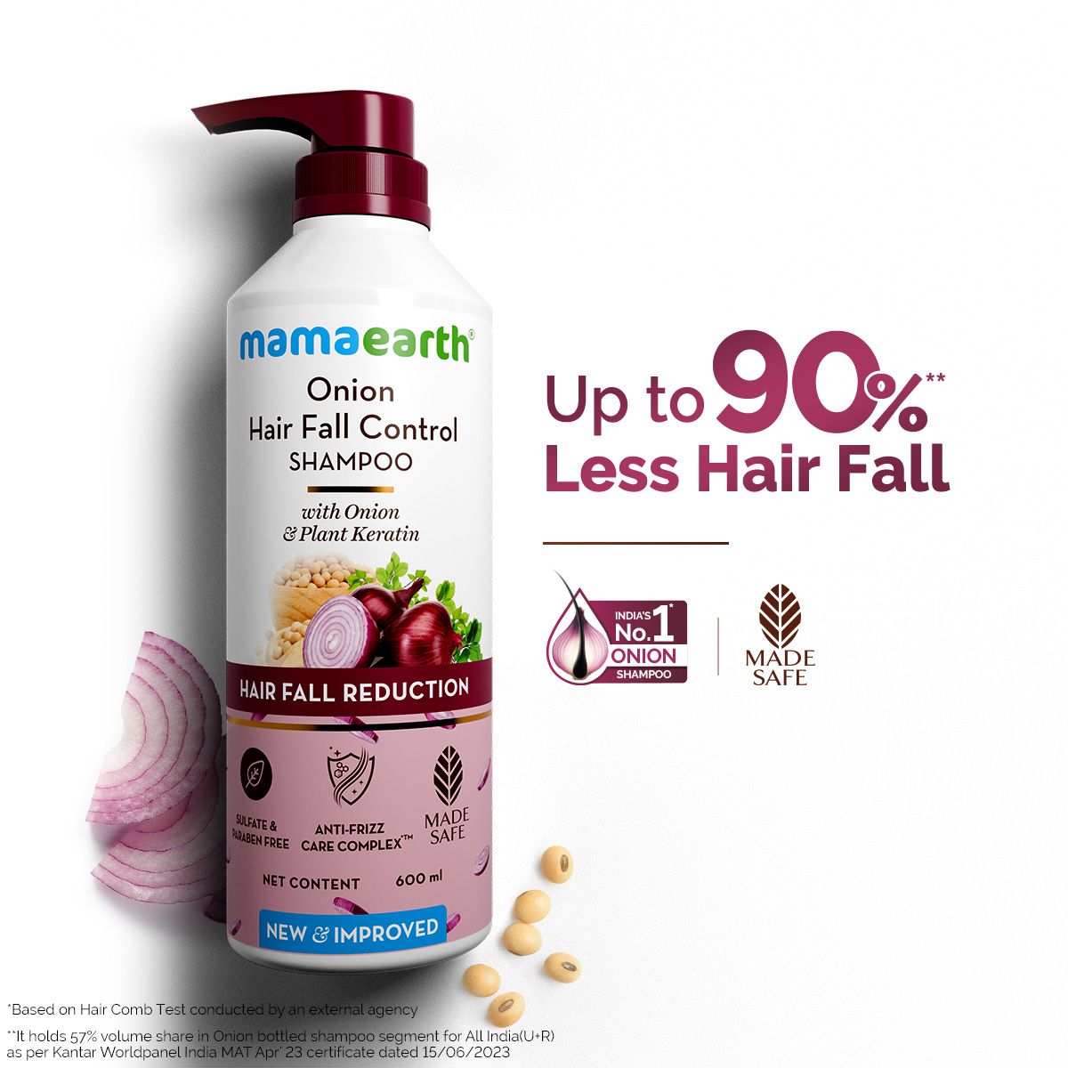 Mamaearth Onion Shampoo for Hair Growth & Hair Fall Control with Onion & Plant Keratin, 600ml - Buy from Indicrest