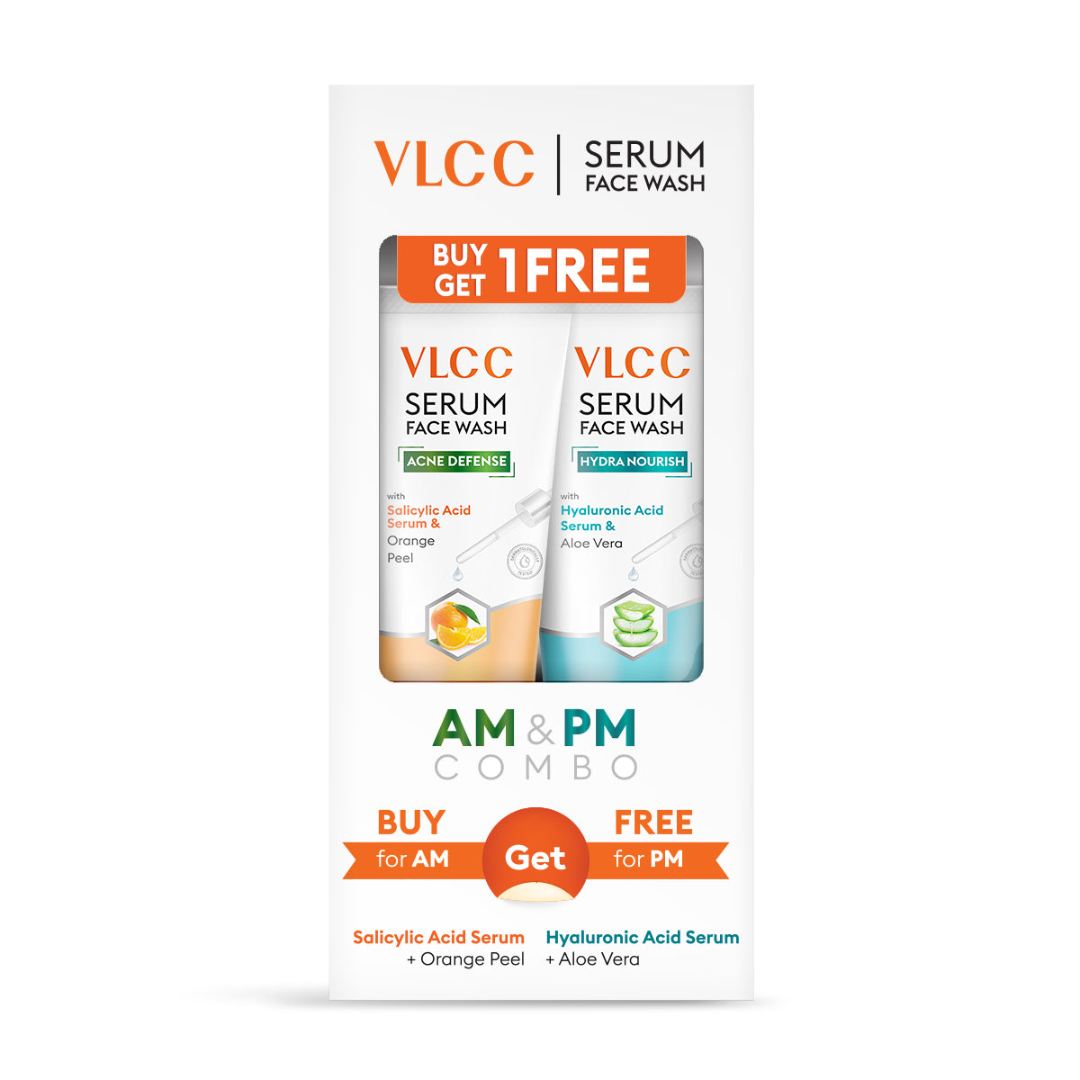 VLCC Salicylic Acid and Orange Peel Serum Face Wash for AM and Aloe Vera Serum Face Wash for PM - Image 3 - Buy from Indicrest