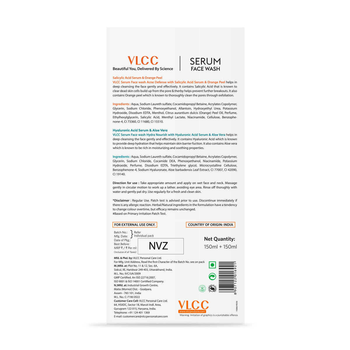 VLCC Salicylic Acid and Orange Peel Serum Face Wash for AM and Aloe Vera Serum Face Wash for PM - Image 10 - Buy from Indicrest