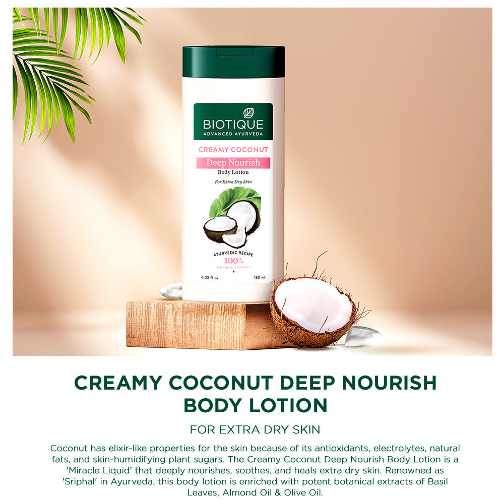 Biotique Creamy Coconut Deep Nourish Body Lotion, 180ml - Image 4 - Buy from Indicrest