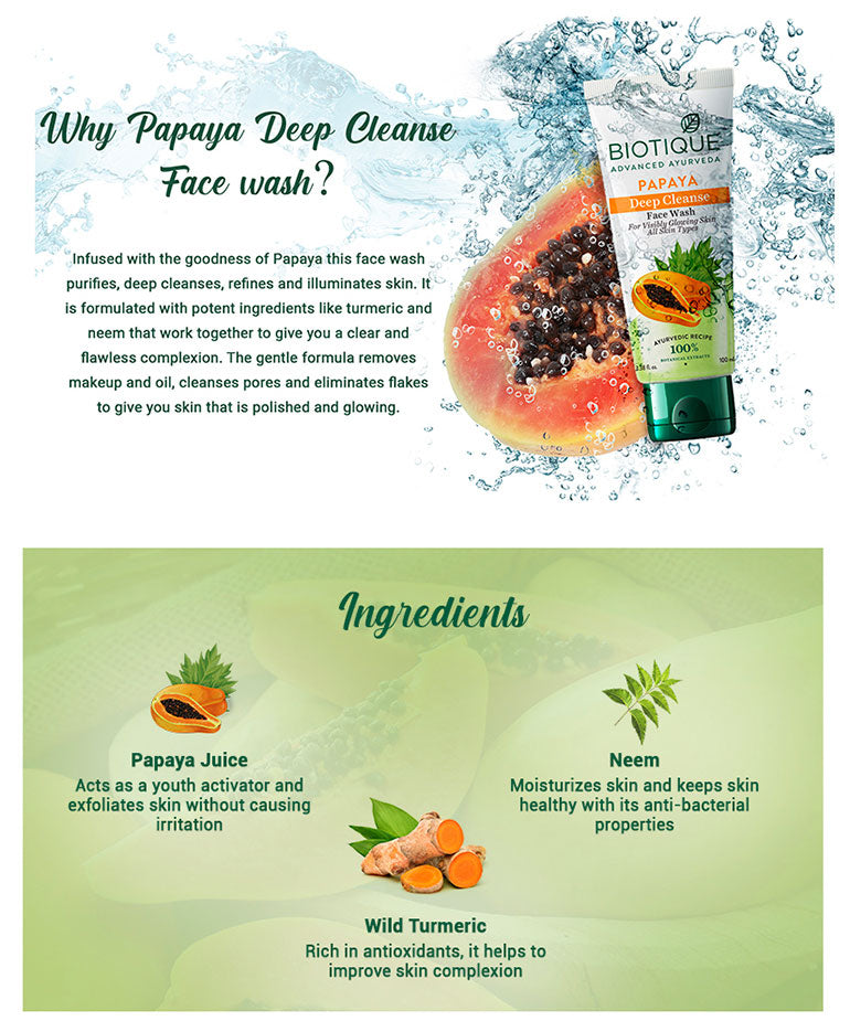 Biotique Papaya Deep Cleanse Face Wash, 300ml - Image 8 - Buy from Indicrest