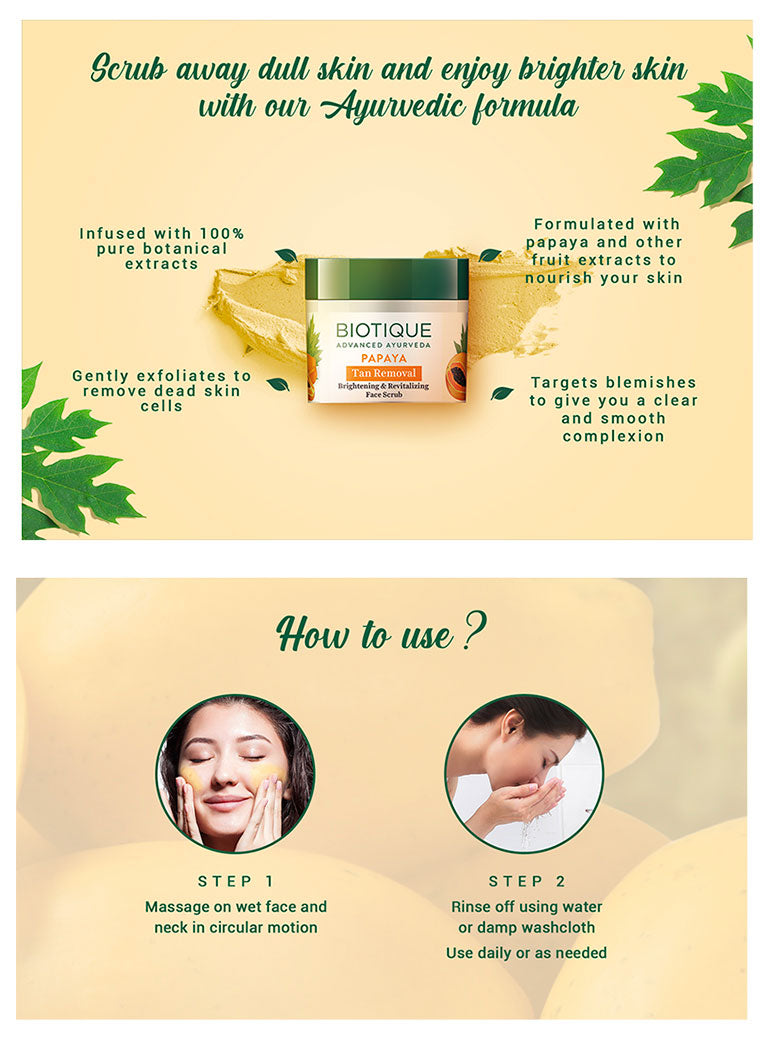 Biotique Papaya Tan Removal Brightening & Revitalizing Face Scrub, 50g - Image 7 - Buy from Indicrest