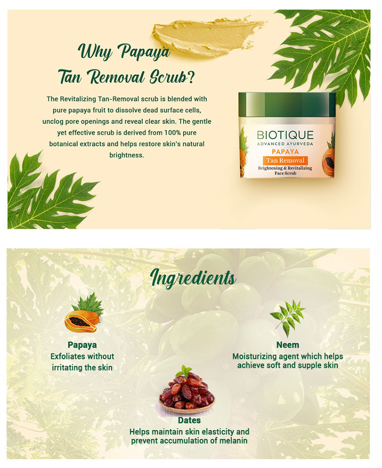 Biotique Papaya Tan Removal Brightening & Revitalizing Face Scrub, 100gm (Pack of 2) - Image 4 - Buy from Indicrest