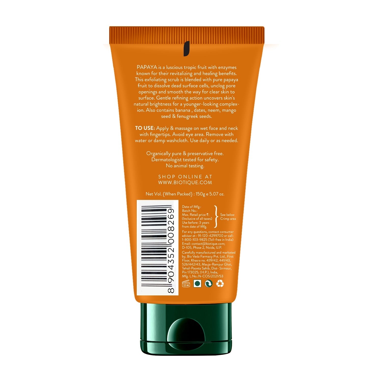 Biotique Papaya Tan Removal Brightening & Revitalizing Face Scrub, 150g - Image 2 - Buy from Indicrest