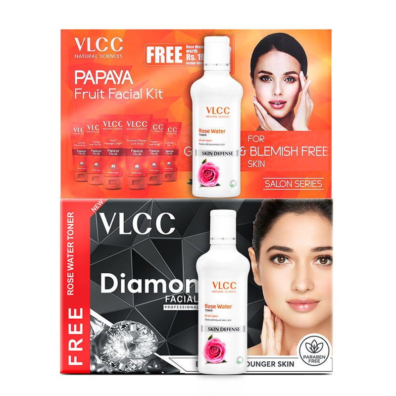 VLCC Papaya Fruit and Diamond Facial Kit with Free Rose Water Toner - Buy from Indicrest
