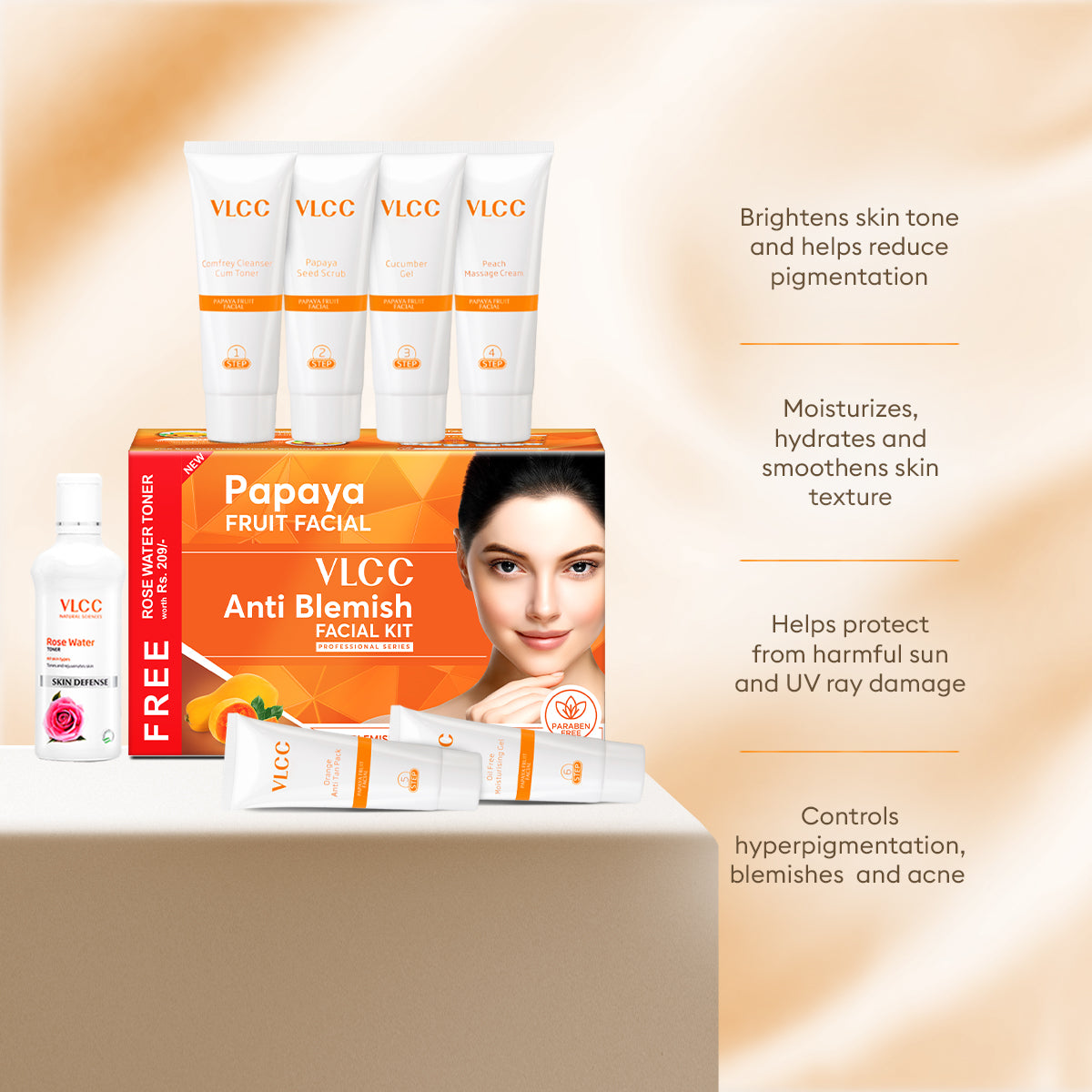 VLCC Papaya Fruit Facial Kit  - 300 g with FREE Rose Water Toner - 100 ml - Image 4 - Buy from Indicrest