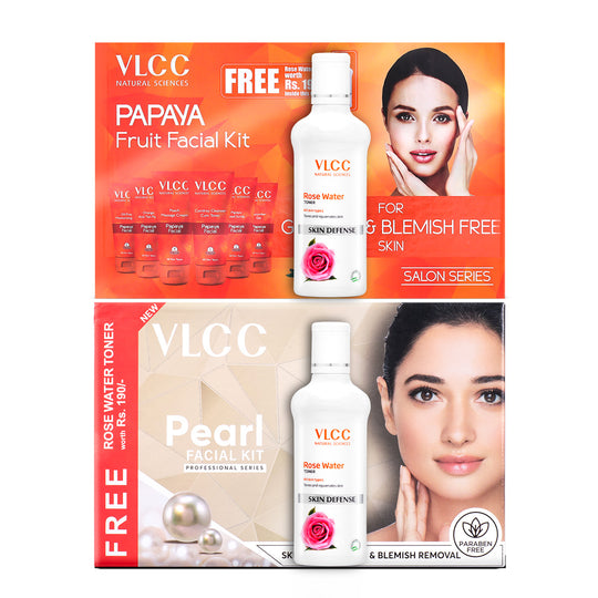 VLCC Papaya Fruit and Pearl Facial Kit with Free Rose Water Toner - Buy from Indicrest