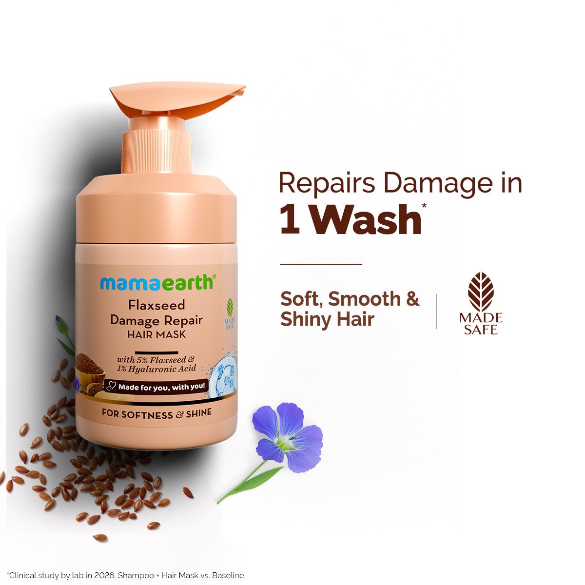 Mamaearth Flaxseed Damage Repair Hair Mask with 5% Flaxseed, 1% Hyaluronic Acid, Ceramides for Softness & Shine, 300ml - Buy from Indicrest