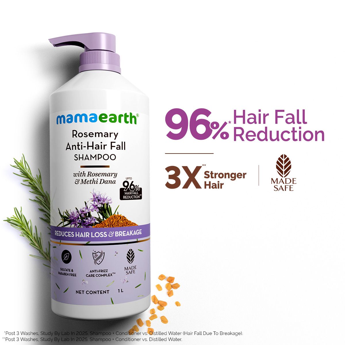 Mamaearth Rosemary Anti-Hair Fall Shampoo with Rosemary & Methi Dana for Reducing Hair Loss & Breakage, 1Litre - Buy from Indicrest