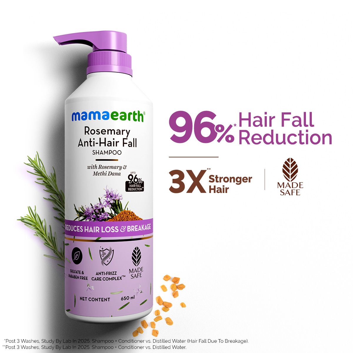 Mamaearth Rosemary Anti-Hair Fall Shampoo with Rosemary & Methi Dana for Hair Loss & Breakage Reduction, 650ml - Buy from Indicrest