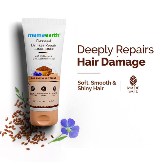 Mamaearth Flaxseed Damage Repair Conditioner with 2% Flaxseed & 1 % Hyaluronic Acid for Softness & Shine -180 ml - Buy from Indicrest