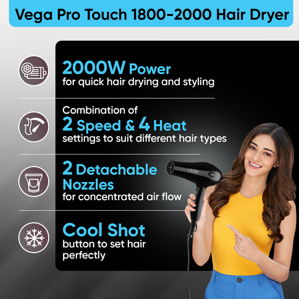 Vega Pro Touch 1800-2000 Watts Hair Dryer - VHDP-02