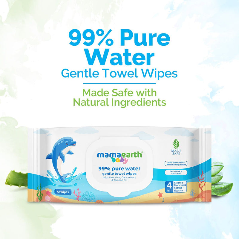 Mamaearth Baby 99% Pure Water Gentle Towel Wipes, 72 pcs - Buy from Indicrest