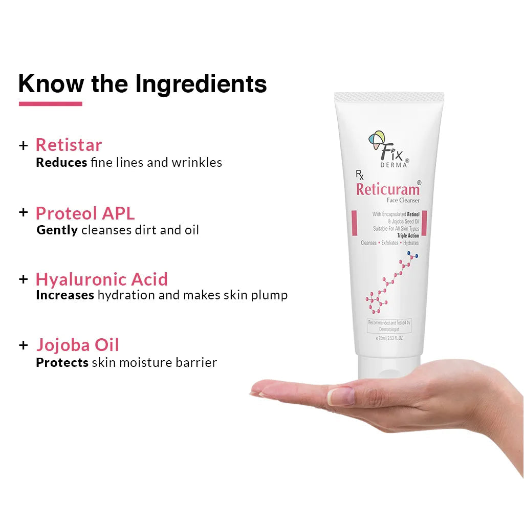 Fixderma Reticuram Face Cleanser | Triple Action Formula to Cleanse + Exfoliate + Hydrate the Skin, 75ml - Image 3 - Buy from Indicrest