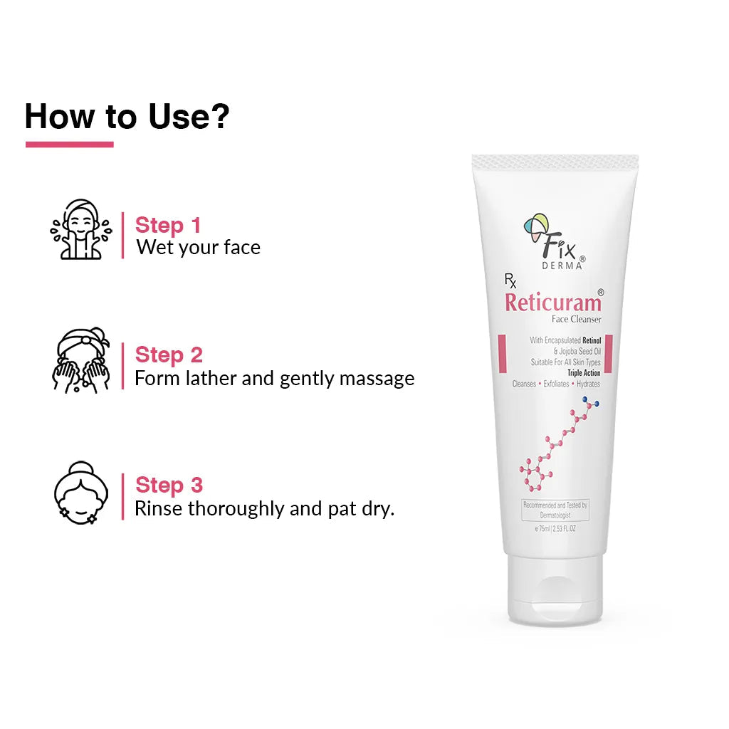 Fixderma Reticuram Face Cleanser | Triple Action Formula to Cleanse + Exfoliate + Hydrate the Skin, 75ml - Image 4 - Buy from Indicrest