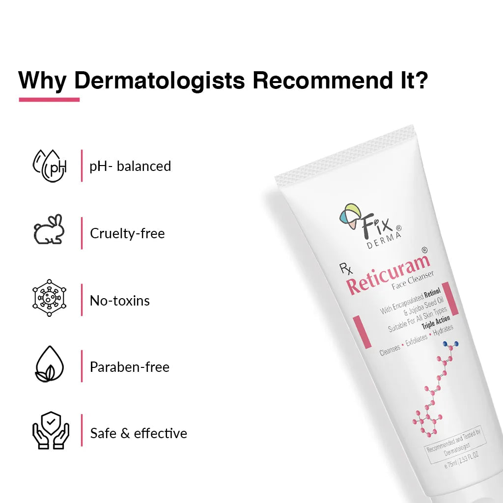 Fixderma Reticuram Face Cleanser | Triple Action Formula to Cleanse + Exfoliate + Hydrate the Skin, 75ml - Image 2 - Buy from Indicrest