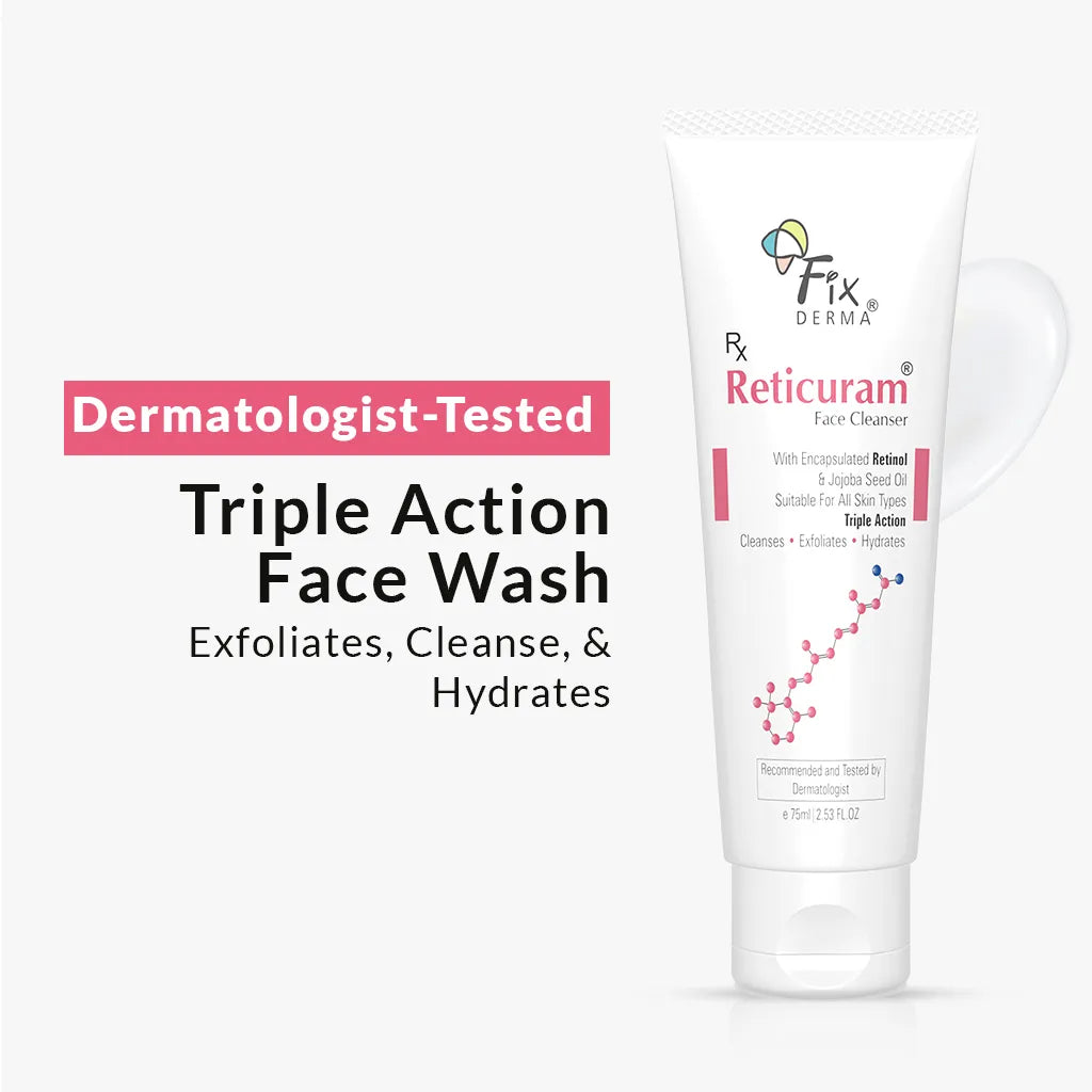 Fixderma Reticuram Face Cleanser | Triple Action Formula to Cleanse + Exfoliate + Hydrate the Skin, 75ml - Buy from Indicrest