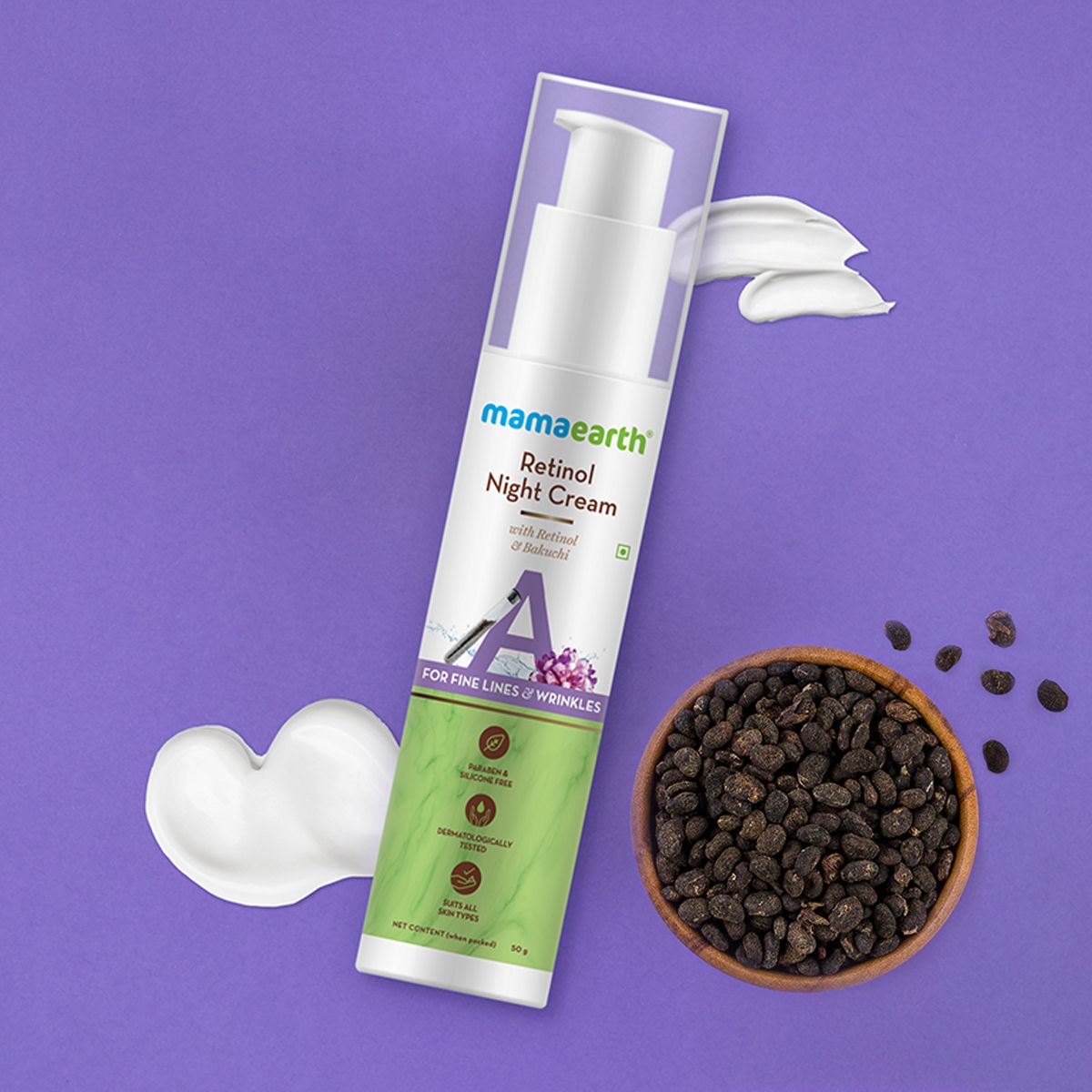 Mamaearth Retinol Night Cream For Women with Retinol and Bakuchi for Anti Aging, Fine Lines and Wrinkles, 50g - Image 2 - Buy from Indicrest