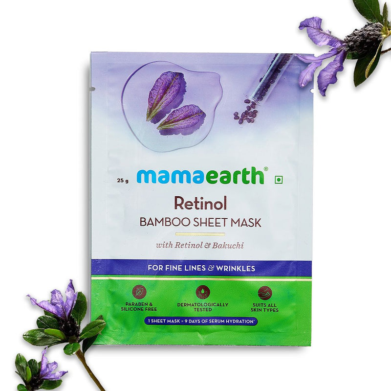 Mamaearth Retinol Bamboo Sheet Mask with Retinol and Bakuchi for Fine Lines and Wrinkles, 25g - Buy from Indicrest