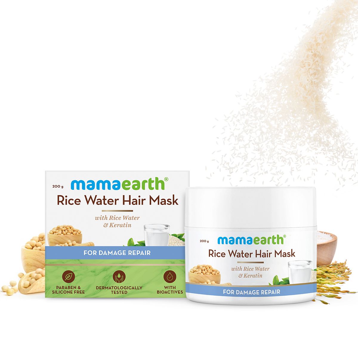 Mamaearth Rice Water Hair Mask with Rice Water and Keratin For Smoothening Hair and Damage Repair, 200g - Buy from Indicrest