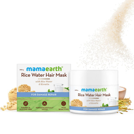 Mamaearth Rice Water Hair Mask with Rice Water and Keratin For Smoothening Hair and Damage Repair, 200g - Buy from Indicrest