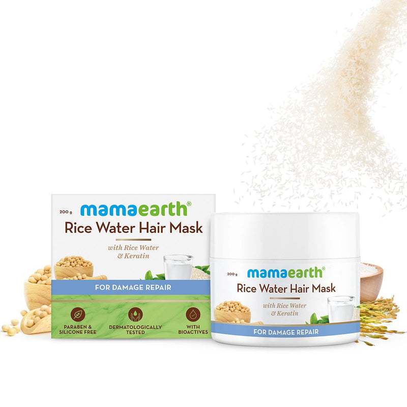 Mamaearth Rice Water Hair Mask with Rice Water and Keratin For Smoothening Hair and Damage Repair, 200g - Buy from Indicrest
