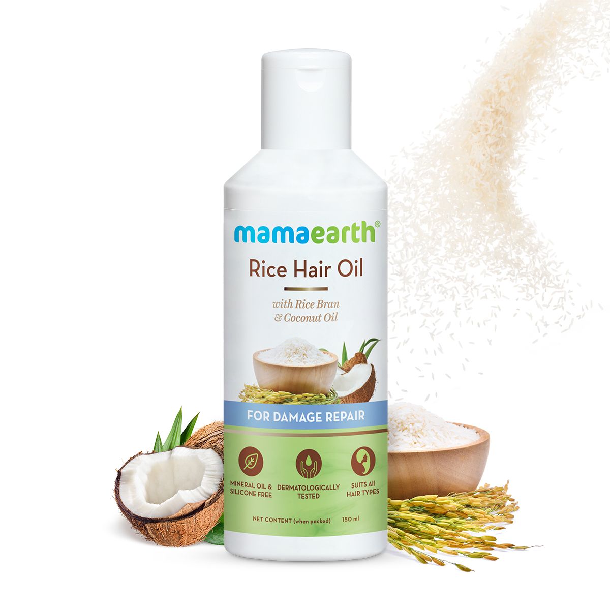 Mamaearth Rice Hair Oil with Rice Bran and Coconut Oil For Damage Repair, 150ml - Buy from Indicrest
