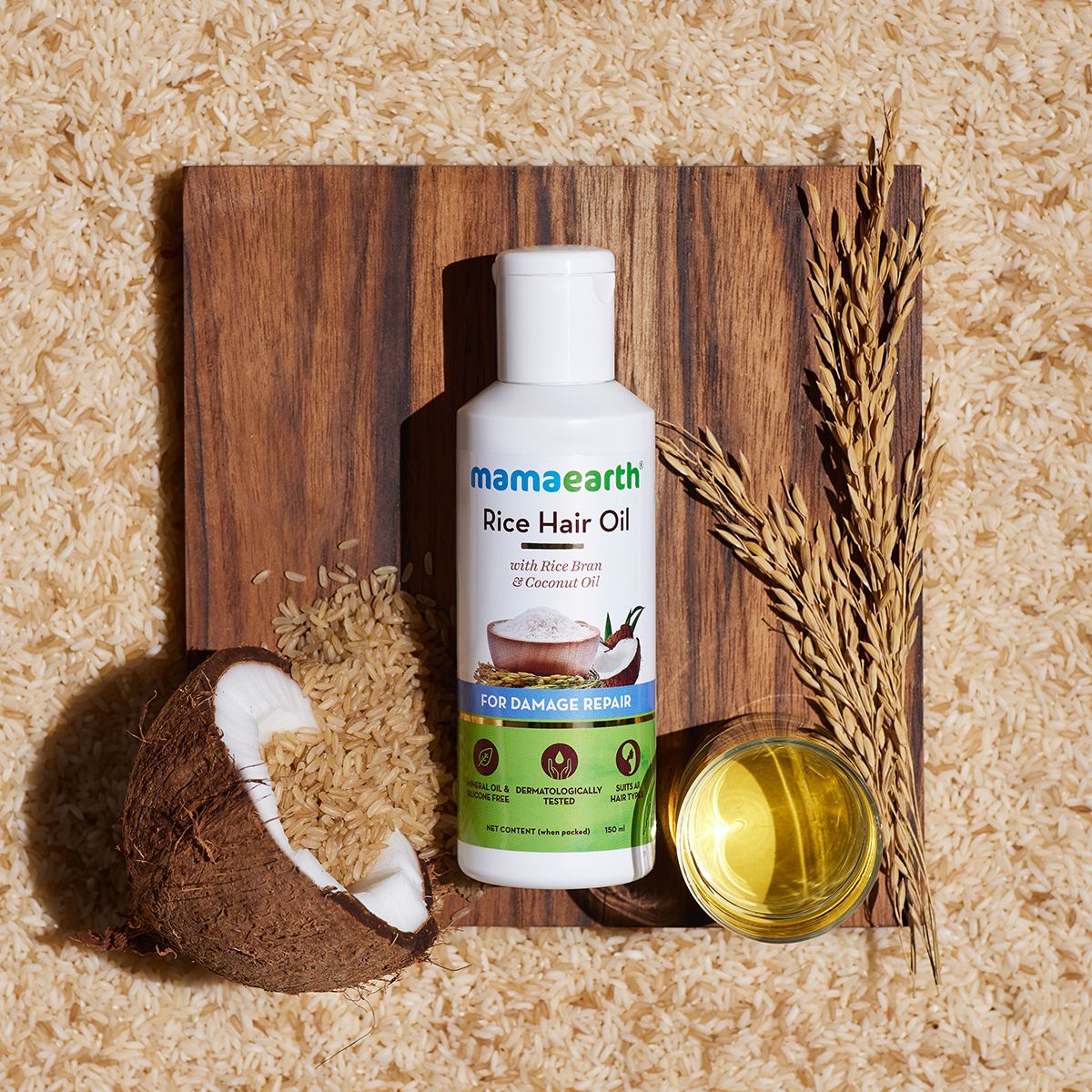 Mamaearth Rice Hair Oil with Rice Bran and Coconut Oil For Damage Repair, 150ml - Image 2 - Buy from Indicrest
