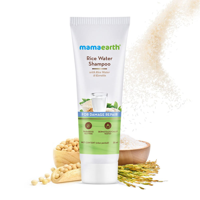 Mamaearth Rice Water Shampoo With Rice Water and Keratin For Damaged, Dry and Frizzy Hair, 25ml - Buy from Indicrest
