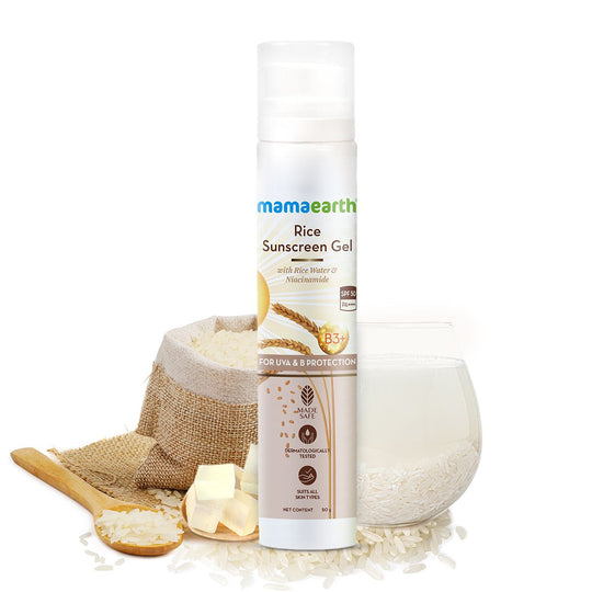 Mamaearth Rice Sunscreen Gel with Rice Water & Niacinamide for UVA & UVB Protection, 50g - Buy from Indicrest