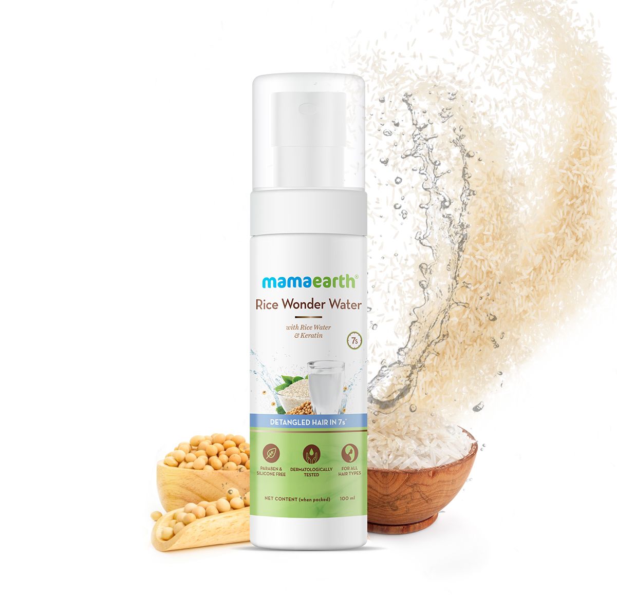 Mamaearth Rice Wonder Water With Rice Water & Keratin For Detangled Hair in 7 Seconds, 100ml - Buy from Indicrest