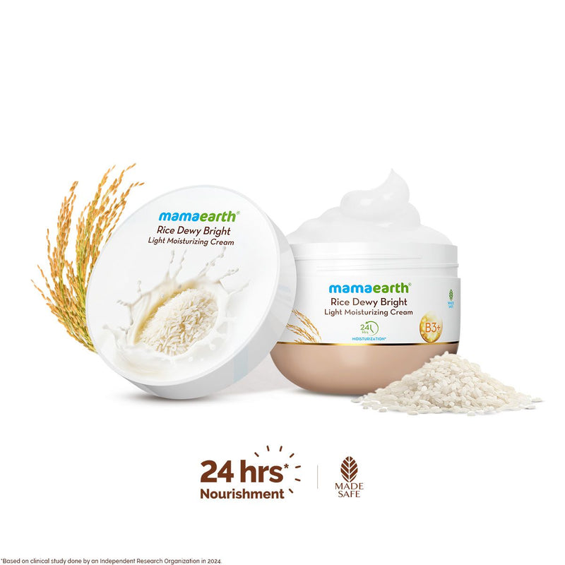 Mamaearth Rice Dewy Bright Moisturizer with Rice Water & Niacinamide for Glass Skin Glow, 200g - Buy from Indicrest