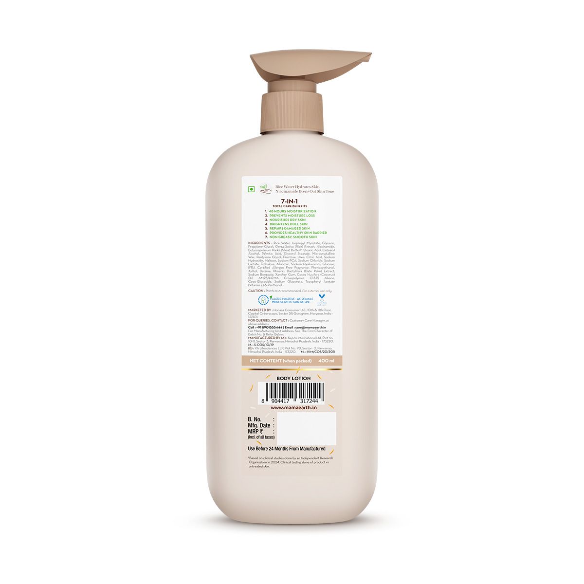 Mamaearth Rice Water Hydrating Body Lotion with Rice Water & Niacinamide for Dewy Glass Skin, 400ml - Image 8 - Buy from Indicrest