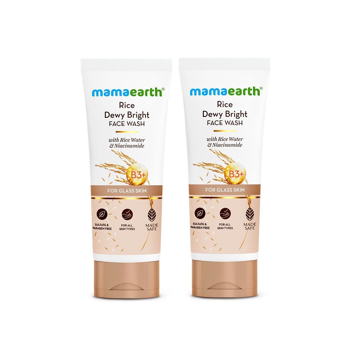 Mamaearth Rice Dewy Bright Face Wash With Rice Water & Niacinamide for Glass Skin, Pack of 2 X 200ml - Buy from Indicrest