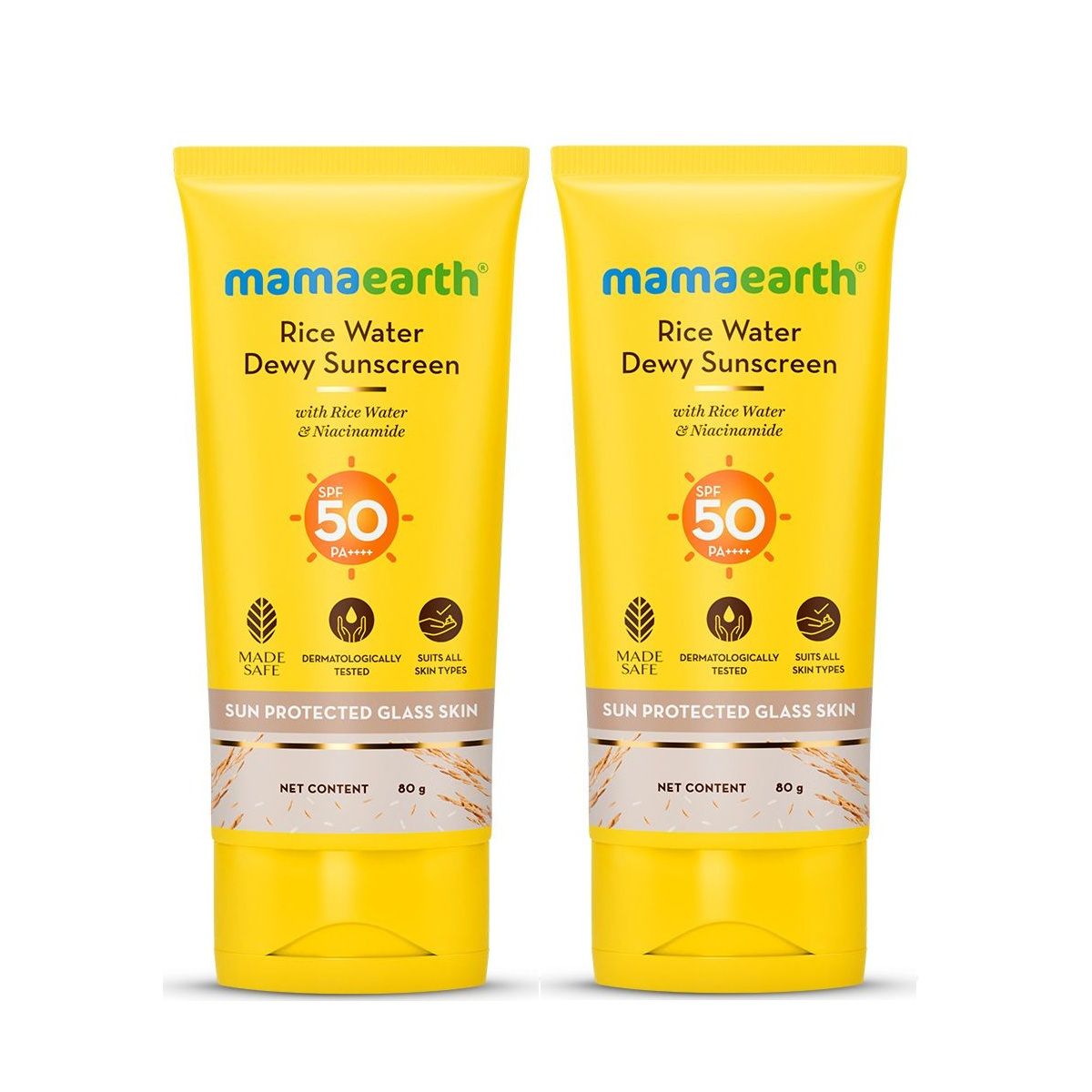 Mamaearth Rice Water Dewy Sunscreen with SPF 50 & PA++++, Pack of 2 X 80g - Buy from Indicrest
