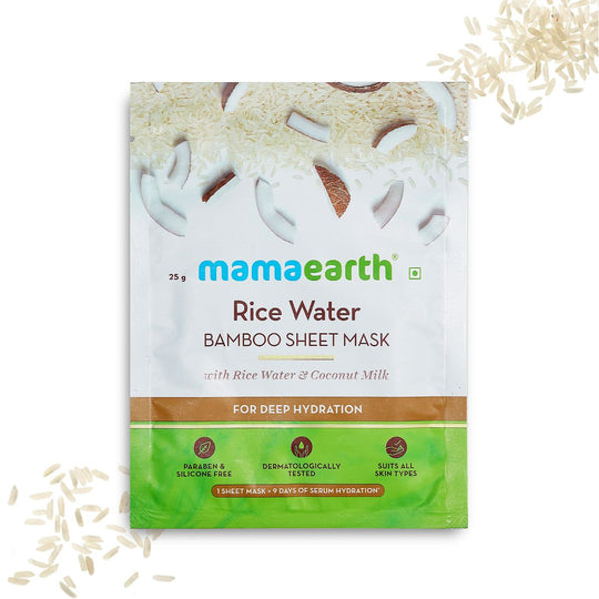 Mamaearth Rice Water Bamboo Sheet Mask with Rice Water and Coconut Milk for Deep Hydration, 25g - Buy from Indicrest