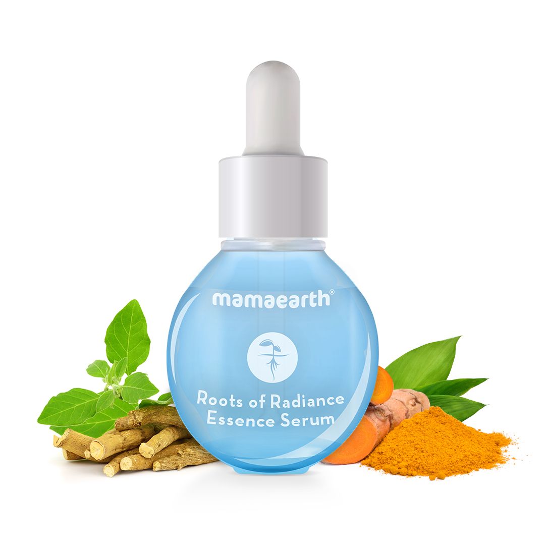 Mamaearth Roots of Radiance Essence Serum with Ashwagandha & Turmeric for Radiant Skin, 30ml - Buy from Indicrest