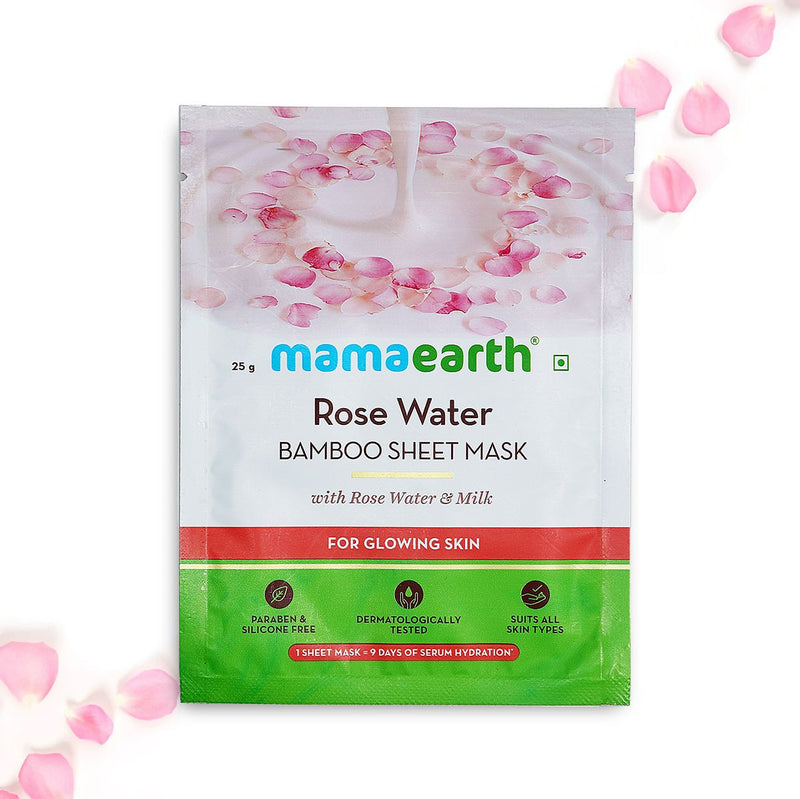 Mamaearth Rose Water Bamboo Sheet Mask with Rose Water and Milk for Glowing Skin, 25g - Buy from Indicrest
