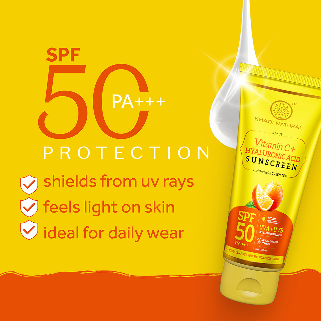 Khadi Natural Vitamin C + Hyaluronic Acid Sunscreen Aqua Gel with Green Tea - SPF 50 - 100ml Sale - Image 2 - Buy from Indicrest