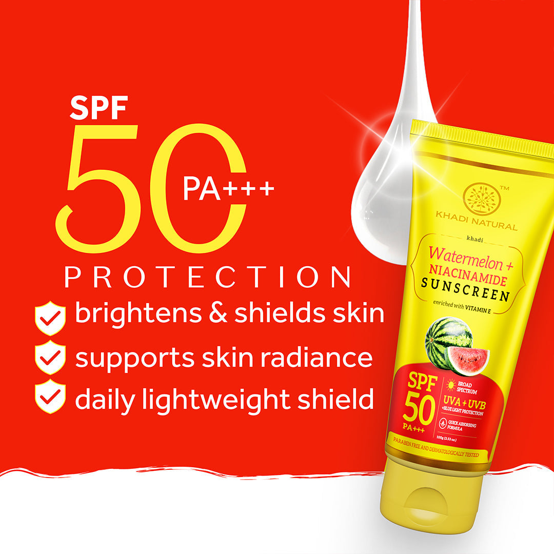 Khadi Natural Watermelon + Niacinamide Sunscreen Aqua Gel SPF 50 PA+++ 100gm Sale - Image 2 - Buy from Indicrest