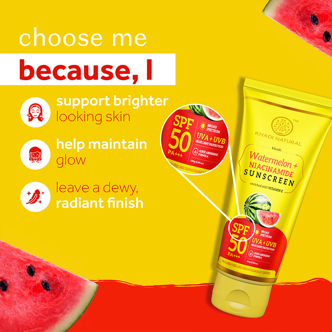 Khadi Natural Watermelon + Niacinamide Sunscreen Aqua Gel SPF 50 PA+++ 100gm Sale - Image 3 - Buy from Indicrest
