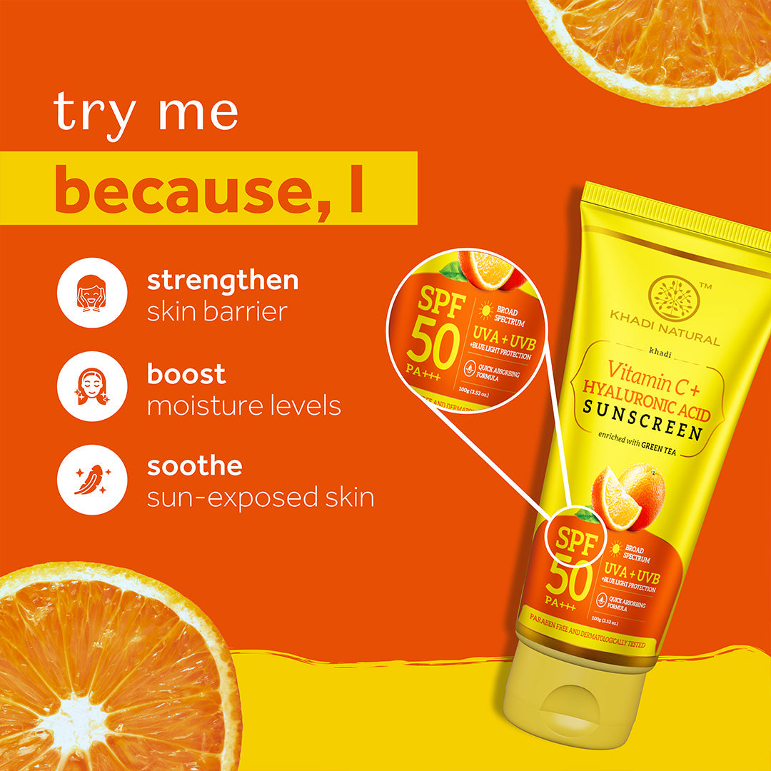 Khadi Natural Vitamin C + Hyaluronic Acid Sunscreen Aqua Gel with Green Tea - SPF 50 - 100ml Sale - Image 3 - Buy from Indicrest