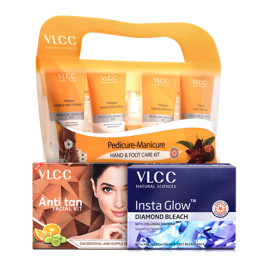 VLCC Salon At Home Combo - Anti Tan Facial Kit, Diamond Bleach and Manicure - Pedicure Kit - Buy from Indicrest