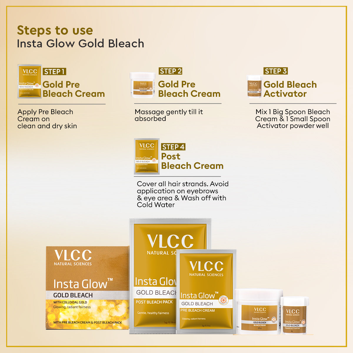 VLCC Salon At Home Combo - Gold Facial Kit, Gold Bleach, Manicure and Pedicure Kit - Image 5 - Buy from Indicrest