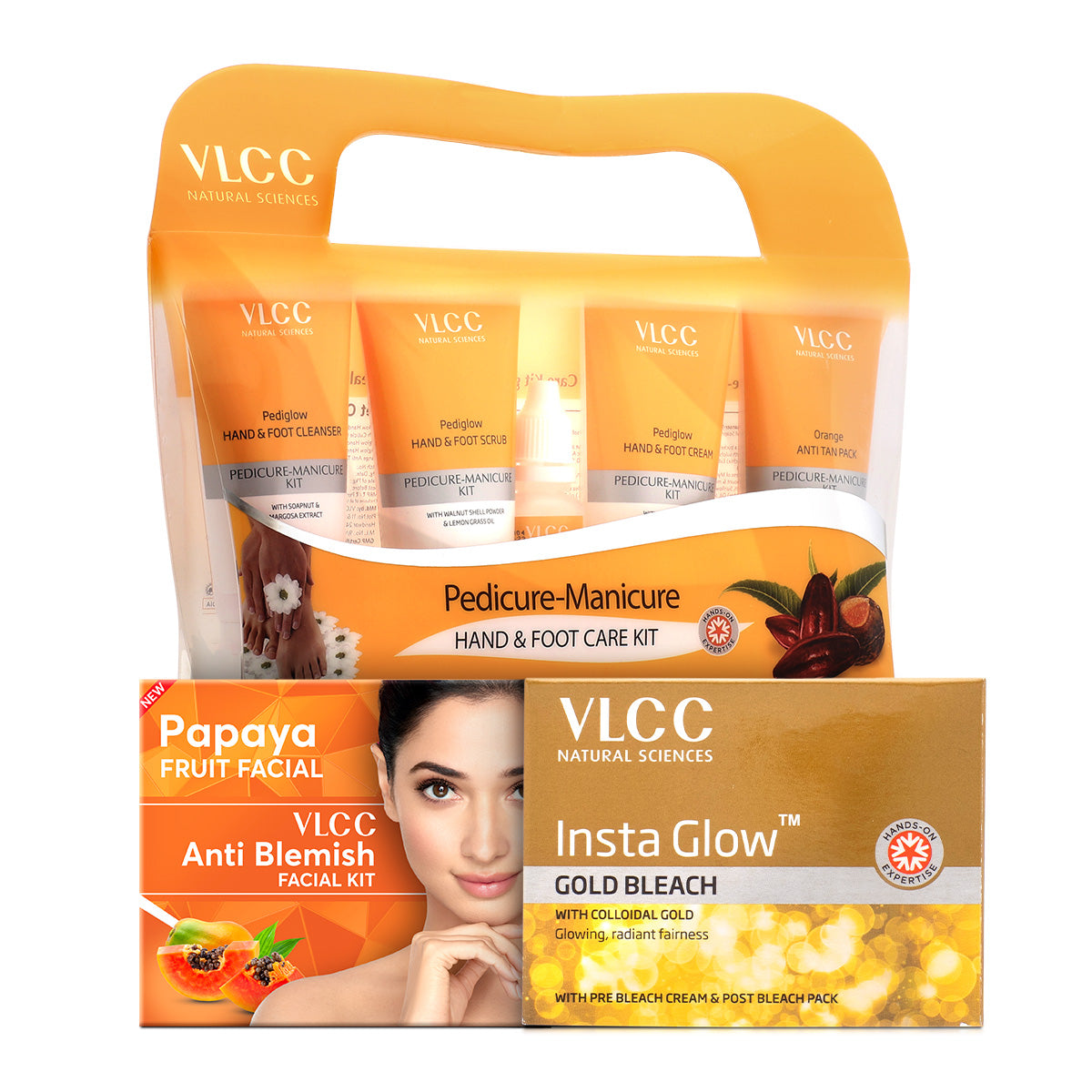 VLCC Salon At Home Combo - Papaya Fruit Facial Kit, Gold Bleach and Manicure - Pedicure Kit - Buy from Indicrest