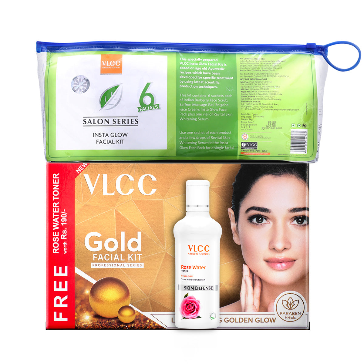 VLCC Salon Series Insta Glow and Gold Facial Kit with Free Rose Water Toner - Buy from Indicrest