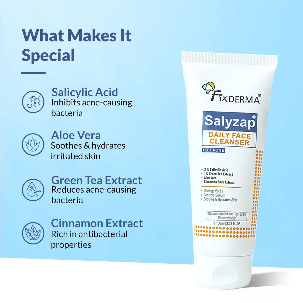 Fixderma Salyzap Daily Face Cleanser | Non-Drying Cleansing Formula for Clear, Acne-Free Skin, 60g - Image 2 - Buy from Indicrest