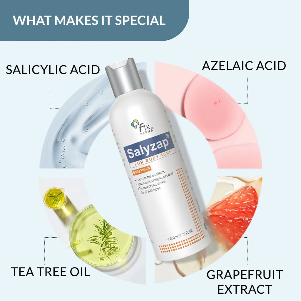 Fixderma Salyzap Body Wash | Soap-Free Wash to Combat Stubborn Body Acne, 100ml - Image 2 - Buy from Indicrest
